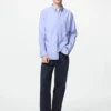 Erkek Broadcloth Gömlek | Düğmeli | İnce Çizgili Kumaş