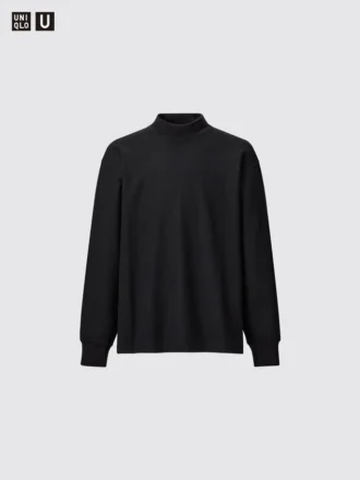Erkek Fırçalanmış Jersey Mock Neck Uzun Kollu Tişört