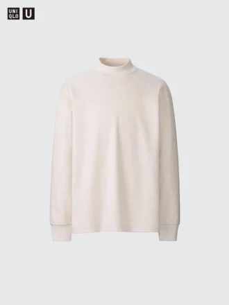Erkek Fırçalanmış Jersey Mock Neck Uzun Kollu Tişört