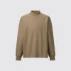 Erkek Fırçalanmış Jersey Mock Neck Uzun Kollu Tişört