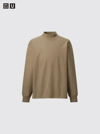 Erkek Fırçalanmış Jersey Mock Neck Uzun Kollu Tişört