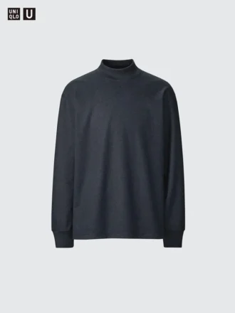 Erkek Fırçalanmış Jersey Mock Neck Uzun Kollu Tişört