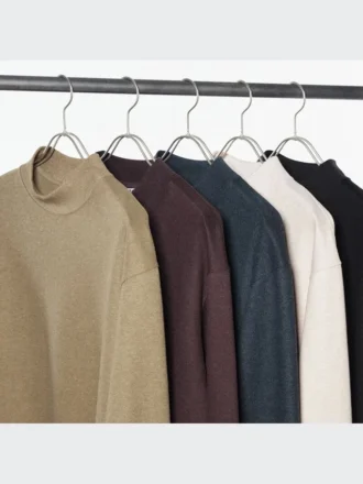 Erkek Fırçalanmış Jersey Mock Neck Uzun Kollu Tişört