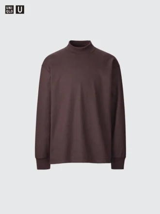 Erkek Fırçalanmış Jersey Mock Neck Uzun Kollu Tişört
