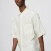 Erkek Premium Linen Oversized Gömlek | Kısa Kollu | Çizgili