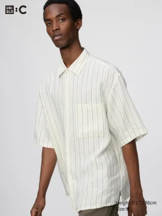Erkek Premium Linen Oversized Gömlek | Kısa Kollu | Çizgili
