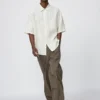Erkek Premium Linen Oversized Gömlek | Kısa Kollu | Çizgili