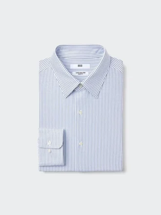 Erkek Süper Ütü Gerektirmeyen Jersey Slim Gömlek | Normal Yaka | Çizgili