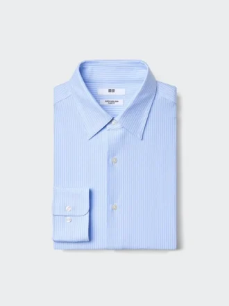 Erkek Süper Ütü Gerektirmeyen Jersey Slim Gömlek | Normal Yaka | Çizgili