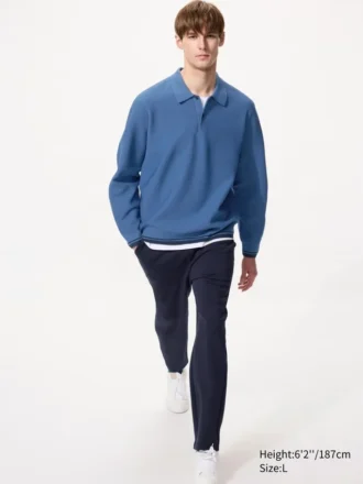 Erkek Yıkanabilir 3D Knit Polo | Uzun Kollular