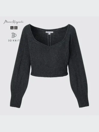 Kadın 3D Knit Hacimli Uzun Kollu Kazak