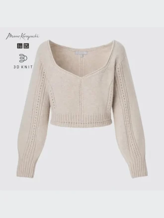 Kadın 3D Knit Hacimli Uzun Kollu Kazak