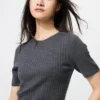 Kadın 3D Knit Merinos Kazak | Yarım Kol