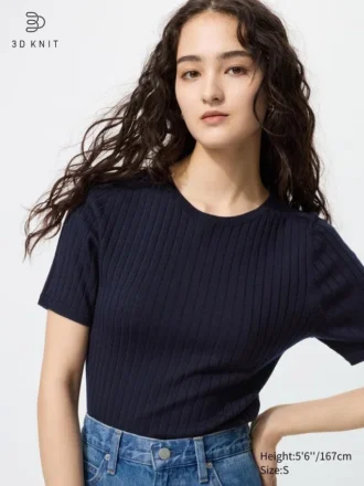 Kadın 3D Knit Merinos Kazak | Yarım Kol