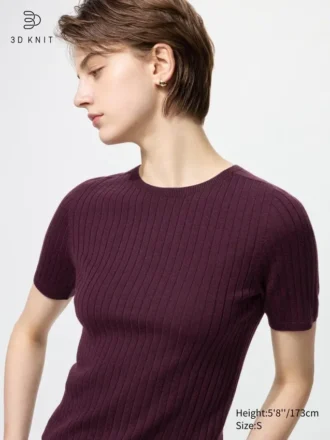 Kadın 3D Knit Merinos Kazak | Yarım Kol