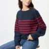 Kadın 3D Knit Pamuklu Bol Kolları Olan Kazak | Çizgili