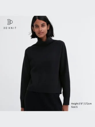 Kadın 3D Knit Souffle Yarn Uzun Kollu Kazak