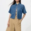 Kadın Denim Boxy Gömlek | Yarım Kol Kadın Denim Boxy Gömlek | Yarım Kol