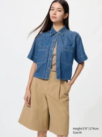 Kadın Denim Boxy Gömlek | Yarım Kol