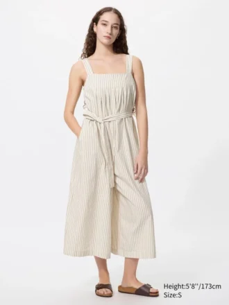 Kadın Keten Karışımlı Tucked Tulum | Çizgili