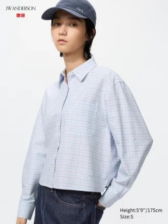 Kadın Oxford Boxy Cropped Gömlek | Kareli