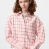 Kadın Oxford Boxy Cropped Gömlek | Kareli