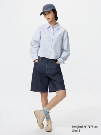Kadın Oxford Boxy Cropped Gömlek | Kareli