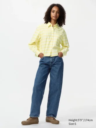 Kadın Oxford Boxy Cropped Gömlek | Kareli