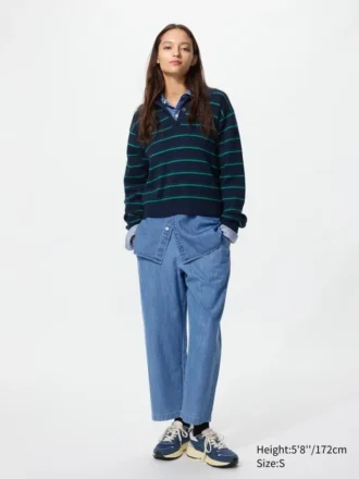 Kadın Pamuklu Bol Ayak Bileği Pantolon | Denim