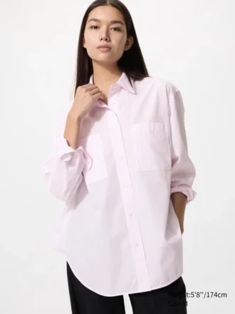 Kadın Pamuklu Oversize Gömlek | Çizgili