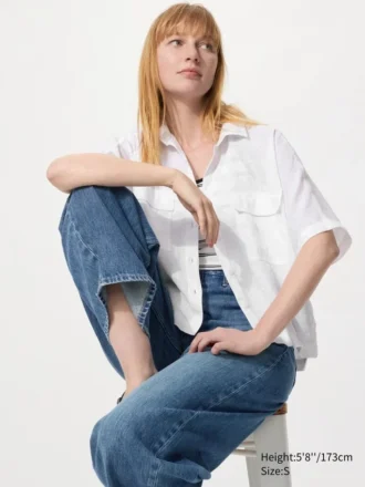 Kadın Premium Linen Skipper Boxy Gömlek | Kısa Kollar