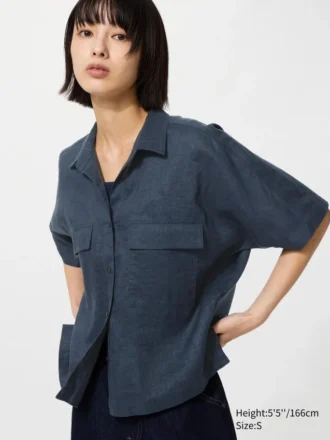 Kadın Premium Linen Skipper Boxy Gömlek | Kısa Kollar