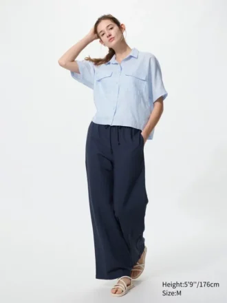 Kadın Premium Linen Skipper Boxy Gömlek | Kısa Kollar