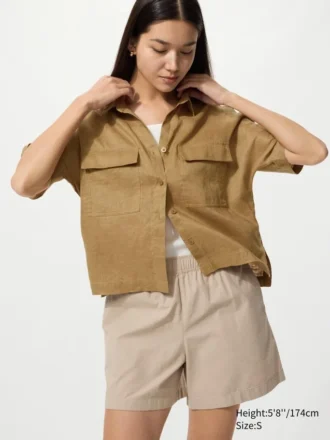 Kadın Premium Linen Skipper Boxy Gömlek | Kısa Kollu