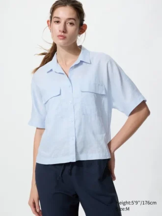 Kadın Premium Linen Skipper Boxy Gömlek | Kısa Kollu