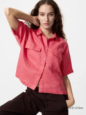 Kadın Premium Linen Skipper Boxy Gömlek | Kısa Kollu