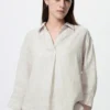 Kadın Premium Linen Skipper Yaka 3/4 Kollu Gömlek | Çizgili Kadın Premium Linen Skipper Yaka 3/4 Kollu Gömlek | Çizgili