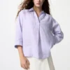 Kadın Premium Linen Skipper Yaka 3/4 Kollu Gömlek | Çizgili Kadın Premium Linen Skipper Yaka 3/4 Kollu Gömlek | Çizgili