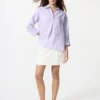 Kadın Premium Linen Skipper Yaka 3/4 Kollu Gömlek | Çizgili Kadın Premium Linen Skipper Yaka 3/4 Kollu Gömlek | Çizgili