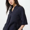 Kadın Rayon Skipper Yaka 3/4 Kollu Bluz | Çizgili