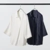 Kadın Rayon Skipper Yaka 3/4 Kollu Bluz | Çizgili