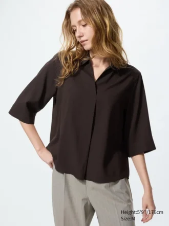 Kadın Rayon Skipper Yaka Bluz | 3/4 Kol