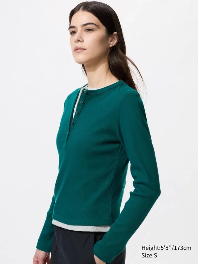 Kadın Ribana Henley Yaka Tişört Kadın Ribana Henley Yaka Tişört
