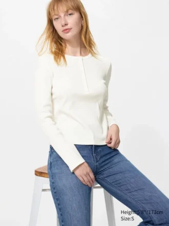 Kadın Ribana Henley Yaka Tişört