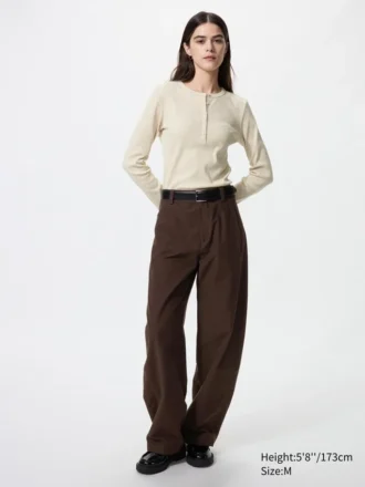 Kadın Ribana Henley Yaka Tişört