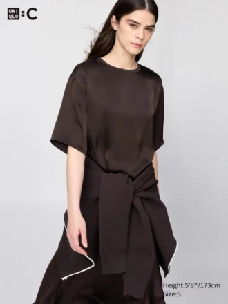 Kadın Saten Oversized Şort Bluz | Yarım Kol