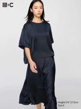 Kadın Saten Oversized Şort Bluz | Yarım Kol