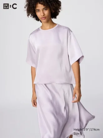 Kadın Saten Oversized Şort Bluz | Yarım Kol