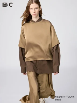 Kadın Saten Oversized Şort Bluz | Yarım Kol