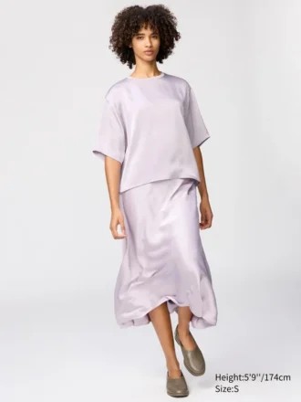 Kadın Saten Oversized Şort Bluz | Yarım Kol